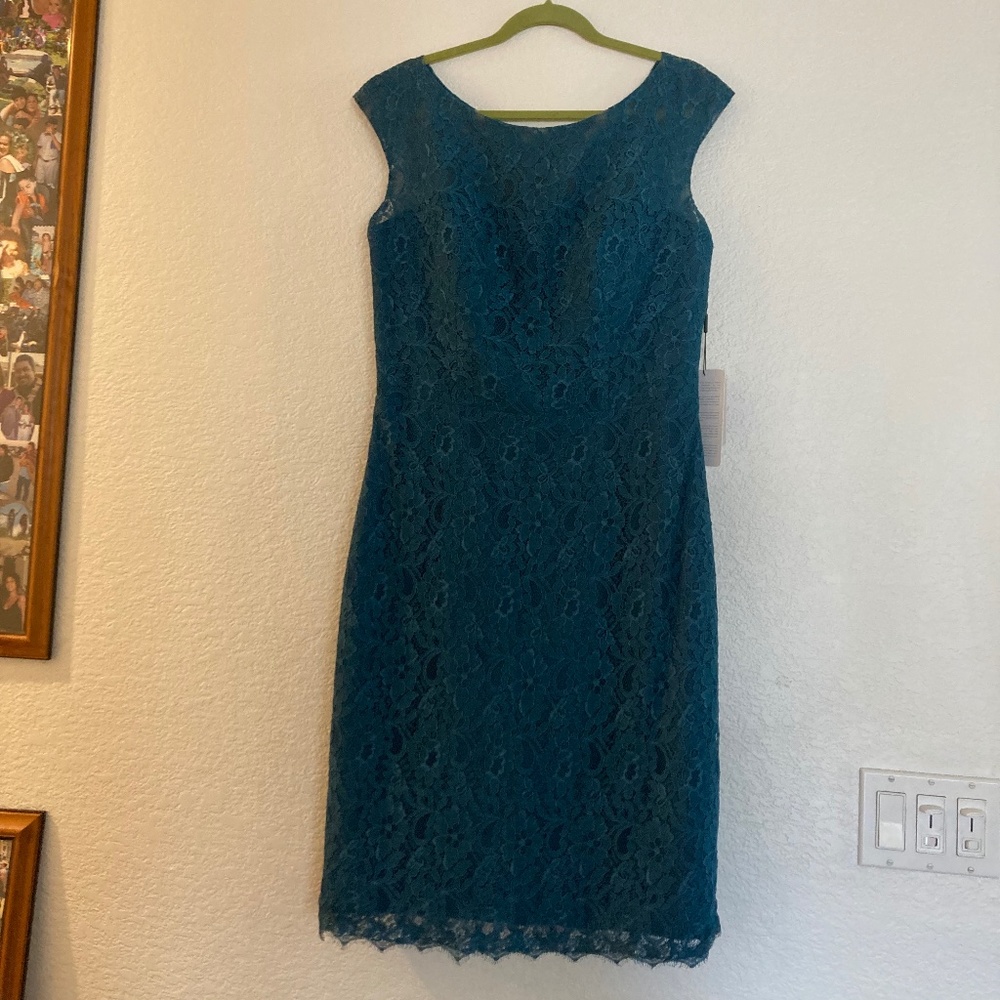 JJS House , teal lace cocktail dress, size 14